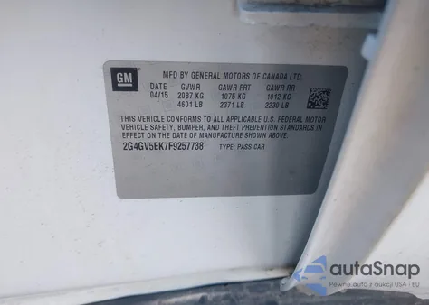 2015 Buick Regal 1Fl z USA, uszkodzony, nr VIN 2G4GV5EK7F9257738